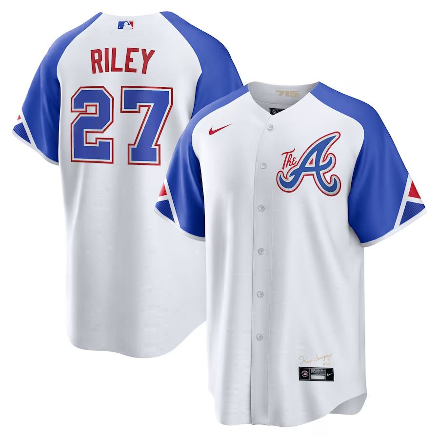Men Atlanta Braves #27 Austin Riley Nike White 2023 City Connect Replica Player MLB Jersey
